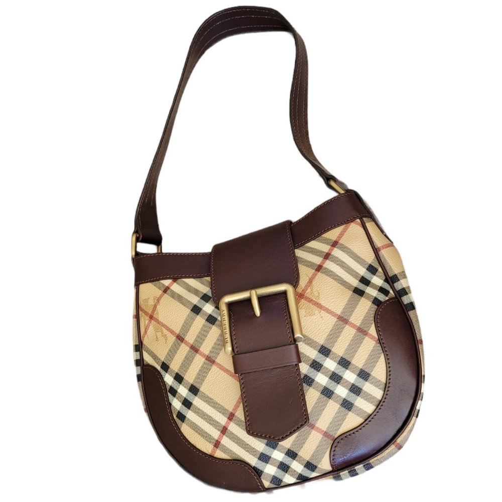 Burberry Classic Canvas Leather Hobo Shoulder Bag